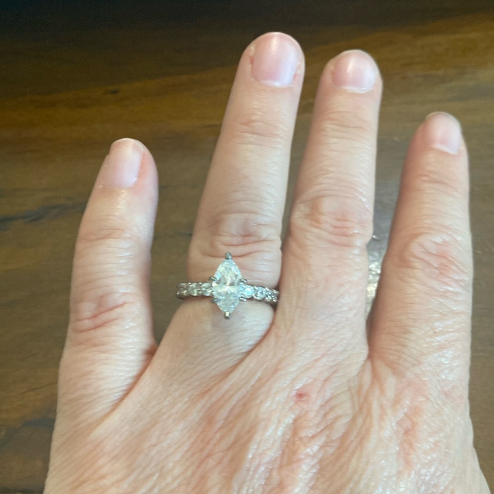 Diamonique Silver Marquise-Cut Ring